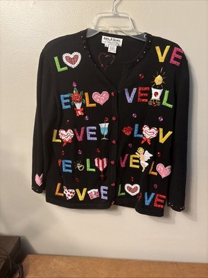 Jack B. Quick Valentine Love Cardigan Sweater Size M READ