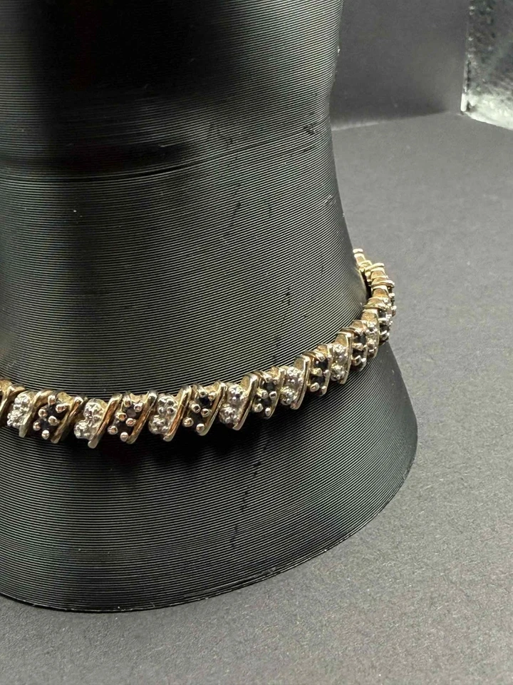 18KT gold over .925 Sterling Silver Bracelet Diamond & Sapphire Ross Simons - Image 3 of 4