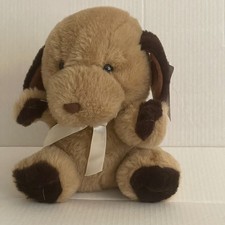 Vintage America WEGO Plush Puppy Dog Brown Sitting with Bow