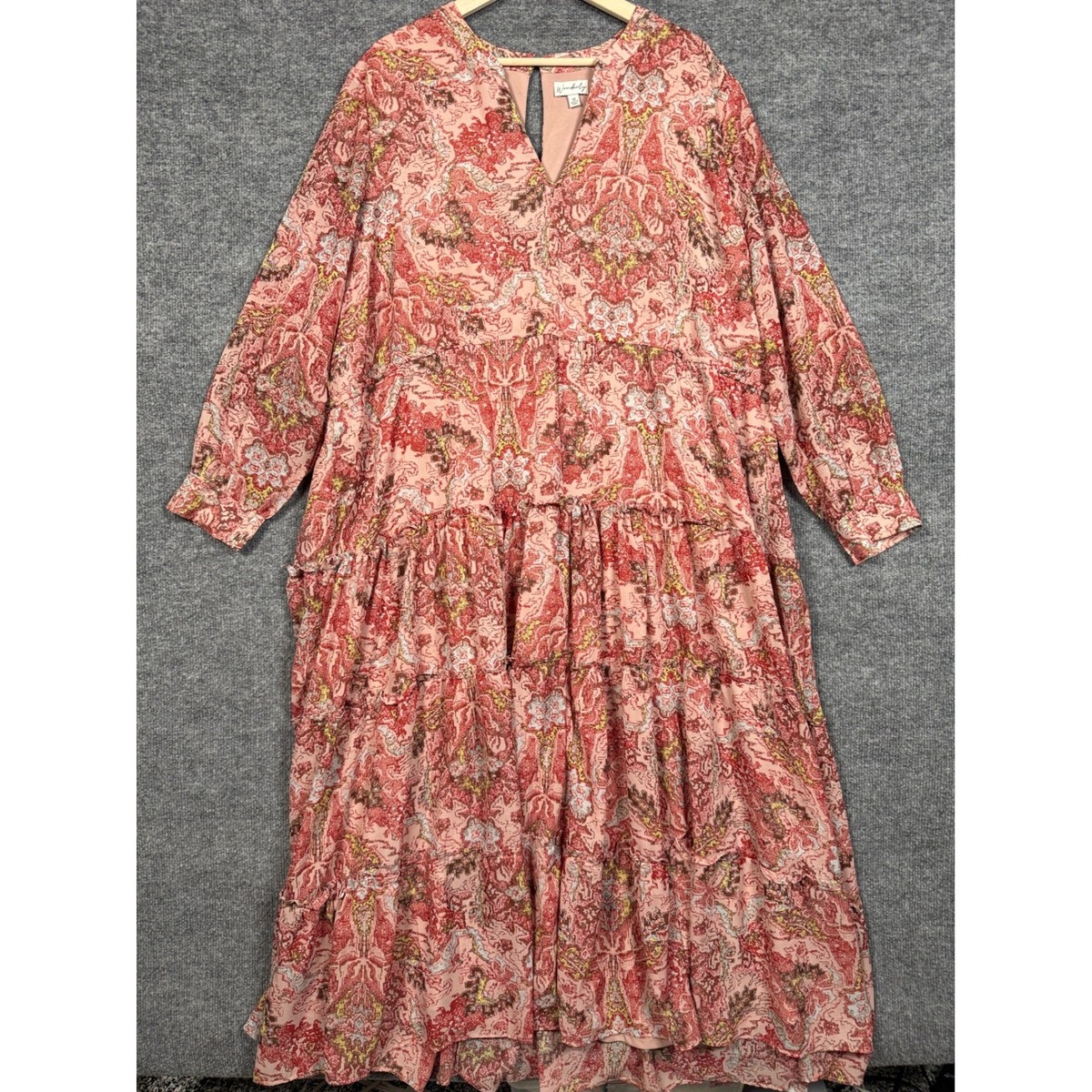 Wonderly Plus Size 3X Maxi Dress Pink Abstract Print Shift Tiered Boho  Wedding | eBay