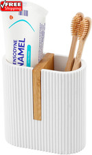 Matte White Toothbrush Holders Electric Toothbrush Holder for Bathrooms, Bamboo