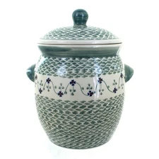 Blue Rose Polish Pottery Sage Floral Cookie Jar