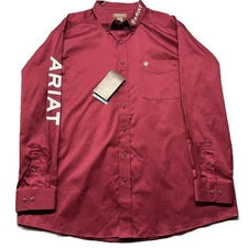 Ariat Team Logo Long Sleeve Shirt Mens Size XXL Burgundy White Letters 10052820