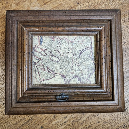 Wooden Trinket Box Persia India Old Map in Lid Lion Heart Kill Devil Hills NC - Picture 2 of 14