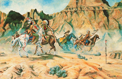 ''Badlands Encounter'' by Dan Deuter - Wall South Dakota SD - Postcard
