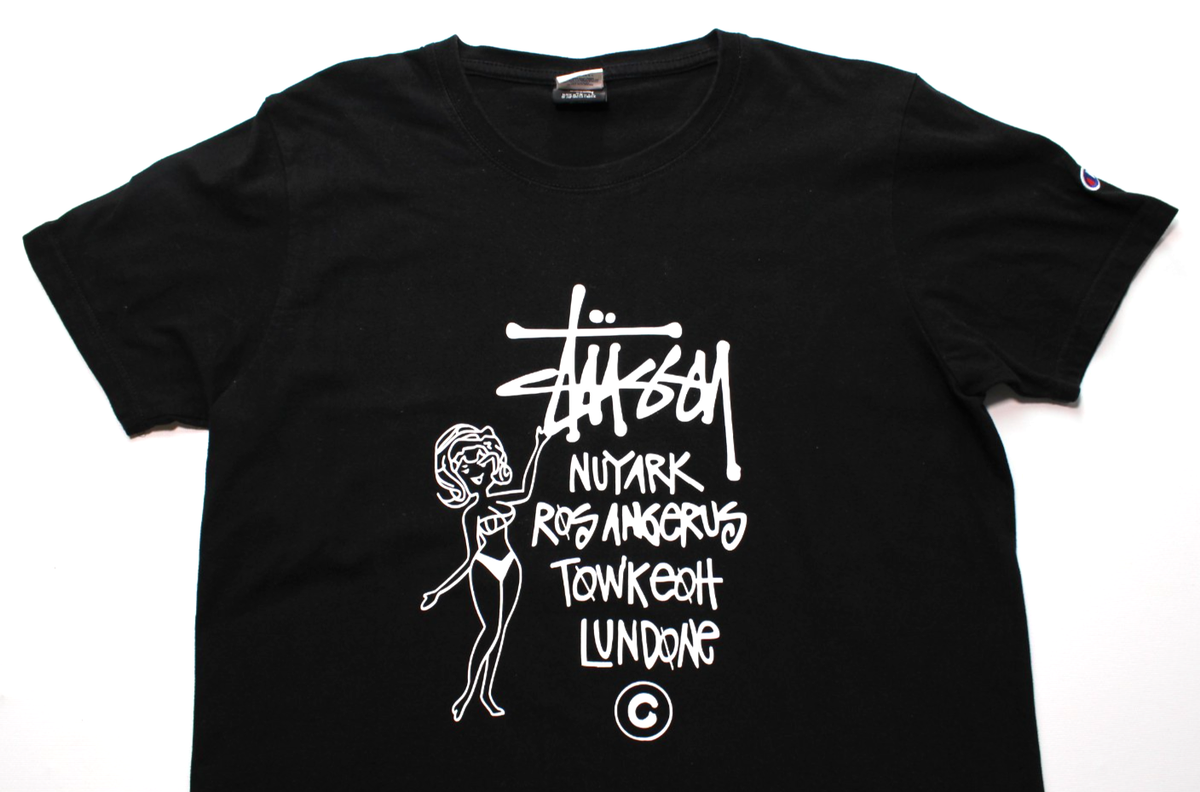 2017 STUSSY JAPAN x CHAMPION ~CITIES GIRL~ TEE XL logo/world/tour