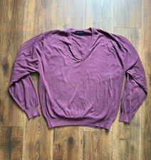 Vintage 90s Lands End Mens L V Neck Sweater Mauve Plum Cotton Made in USA Preppy
