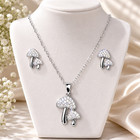 Silver Tone Rhinestone Mushroom Necklace Pendant & Earrings Jewelry Set — photo 1