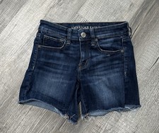 American Eagle Womens Next Level Stretch Distressed Dark Wash Denim Shorts 4