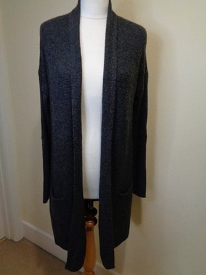 MAX STUDIO GRAU STRUKTURIERTER GERIPPTER STRICK LÄNGERE LÄNGE CARDIGAN MIT TASCHEN - LARGE