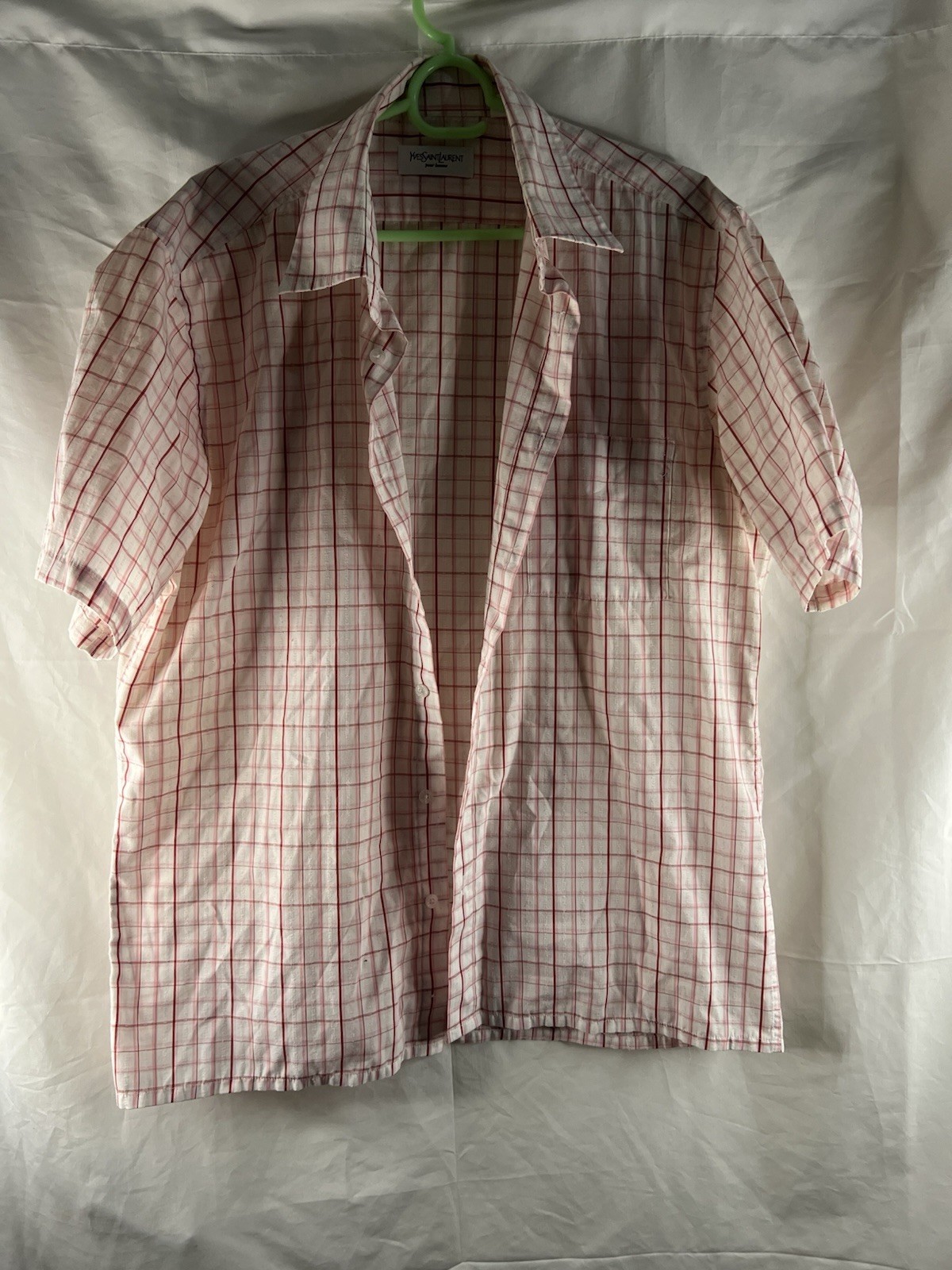 Camicia Yves Saint Laurent YSL uomo taglia XL bianca rossa a quadri manica corta