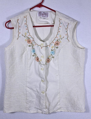 Women's Confecciones Maria Loisa Size 40 Sleeveless Button Up Shirt W/ Stitching
