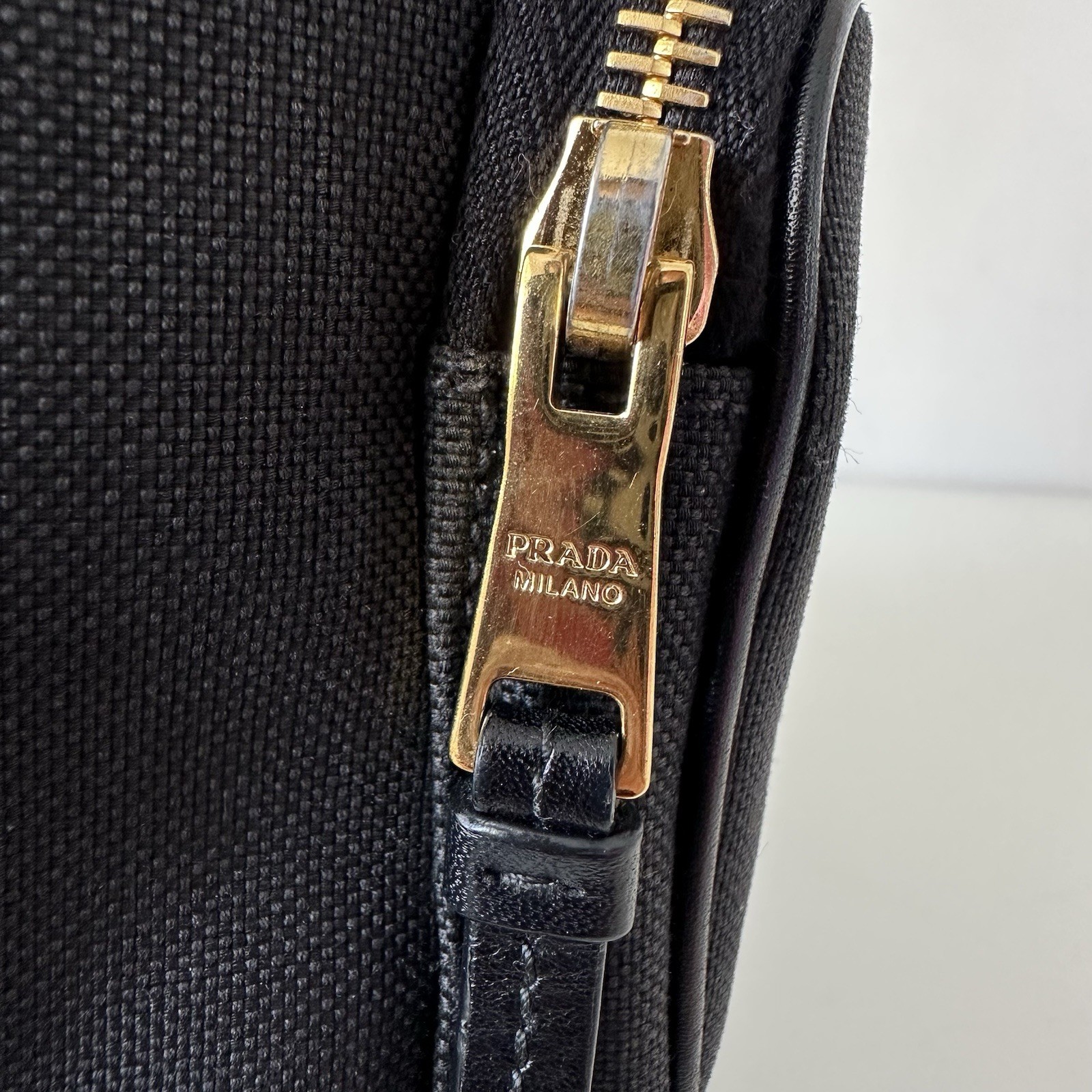 PRADA Logo Jacquard Ribbon Canvas Bucket Shoulder Crossbody Black Bag thumbnail 6