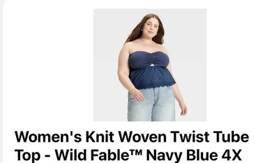 Wild Fable Knit Twist Tube Top Strapless Navy Blue Women's Plus Size 4X
