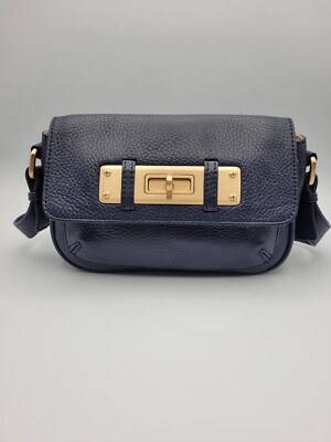 Talbots Navy Leather Mini Bag Handbag Purse Shoulder Bag Small Classic