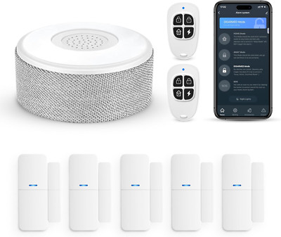 Smart Wifi Door Alarm System - 8 Piece Wireless Security Kit with App Alert