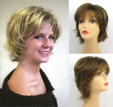 WOMENS SHORT STRAIGHT HAIR SHAG STYLE WIG W/ LOTS OF LAYERS & WISPY BANGS SWANNA