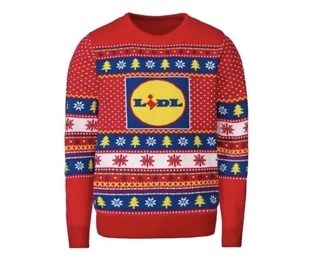 OFFICIAL LIDL MEN'S CHRISTMAS RED LOGO JUMPER SIZES S/M/L/XL