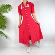 Vintage 90's Pink Cottagecore Romantic Button Prairie Midi Dress / Size: M/L
