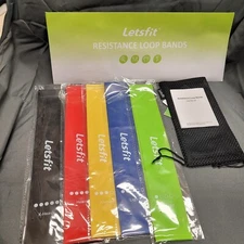 Letsfit Resistance Band 5 Pack Exercise Workout Elastic Loops, 5 levels, NEW