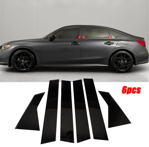 6x Car Pillar Post Door Trim Cover Black For Honda Civic FE/FL Sedan 2022-2025 - Picture 1 of 12
