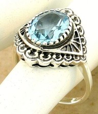 GENUINE 3 CARAT SKY BLUE TOPAZ ANTIQUE STYLE 925 STERLING SILVER RING   1066Z