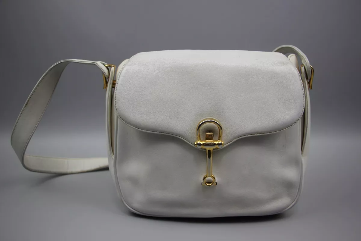 Vintage 80s Gucci GG White Shoulder Bag Crossbody With Gold 