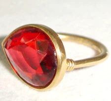 Baccarat 18K Gold Pear Ring RED Crystal Marie-Helene De Taillac Size 7 (55) New