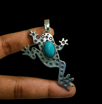 Turquoise Gemstone 925 Sterling Silver Plated 1Pcs Handmade Frog Pendant Gift~