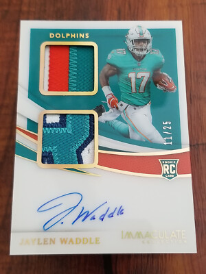 Jaylen Waddle 2021 Panini Immaculate #ISP-JW Rookie Patch Auto Card - #11/25