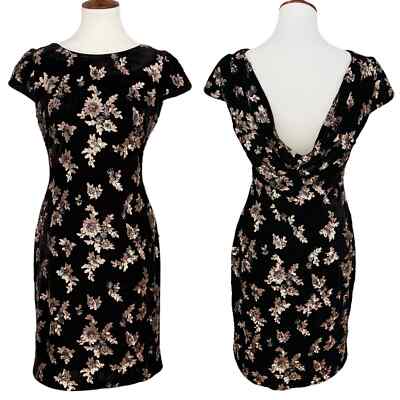 calvin klein floral sequin dress Calvin Klein Black Gold Floral Sequin-Embellished Velvet Sheath Dress Size  6