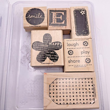 Stampin' Up 6 BE HAPPY Rubber Stamp Set Smile Flower Laugh Play Share Enjoy