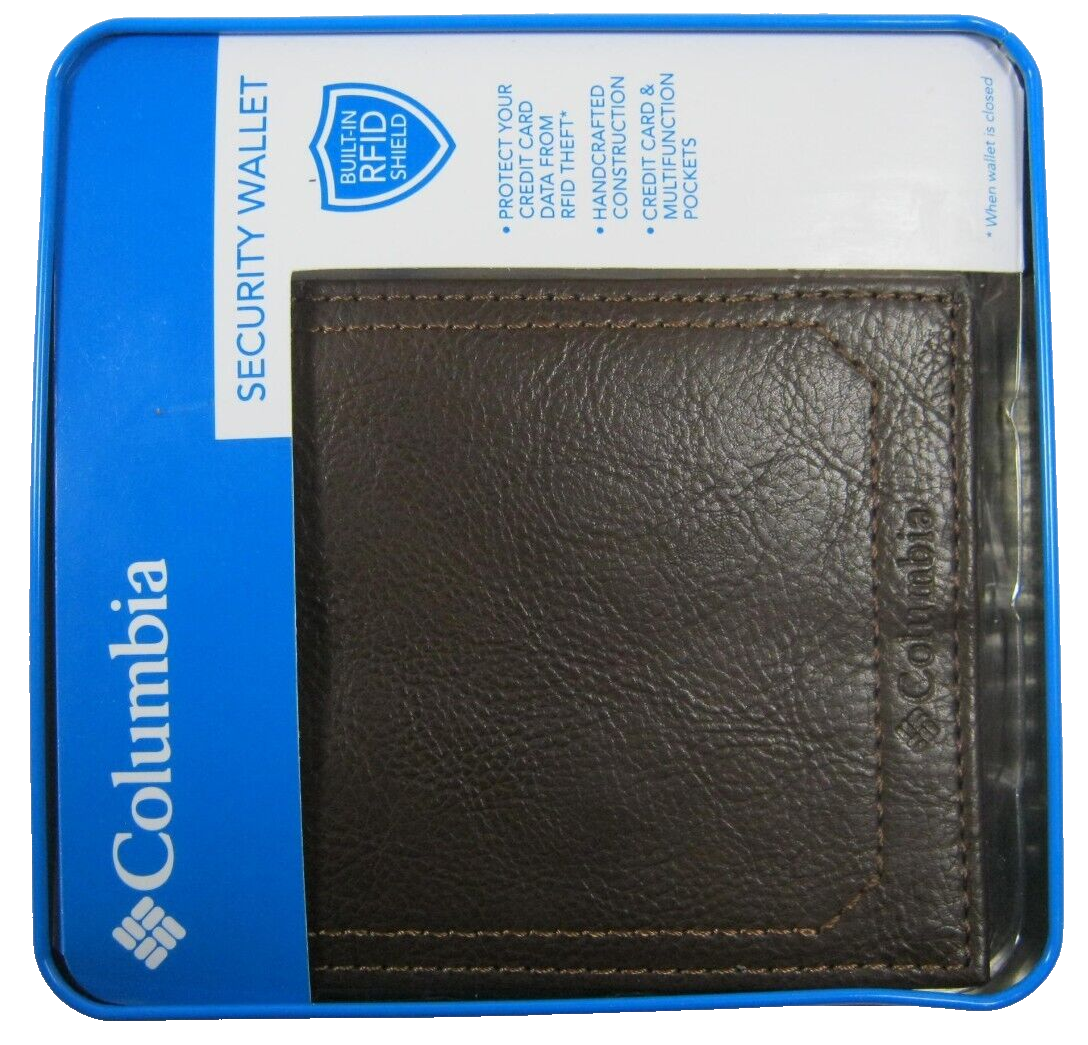 Columbia Mens Bifold Leather Wallet RFID Security Brown 31CP220006