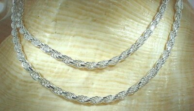 ~ 3.5MM ITALIAN SOLID 925 SILVER DIAMOND-CUT DC ROPE CHAIN NECKLACE 22'' 20.2gr