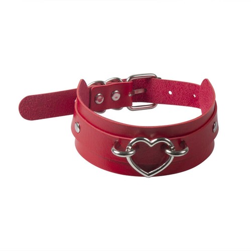 Women Choker Punk Faux Leather Necklace Heart Buckle Jewellery OPTIONAL CHAIN - Picture 4 of 11