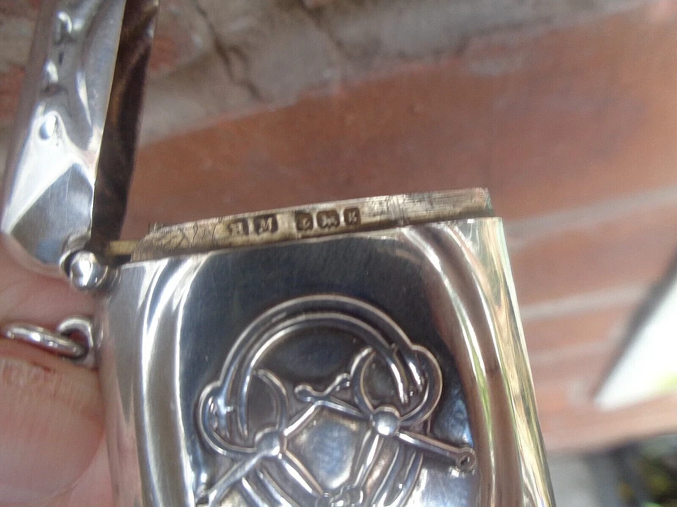 Edwardian Stg. Silver Vesta Match Safe h/m 1906 Horseshoe  Hunting Horse Riding - Image 4 of 4