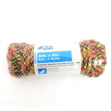 Blue Hawk Diamond-Braided Polypropylene Rope 3/8" inch x 50' ft, factory sealed