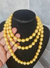 Genuine 48inch AAA+ 9-10mm Oval Rice-shaped Golden South sea pearl necklace
