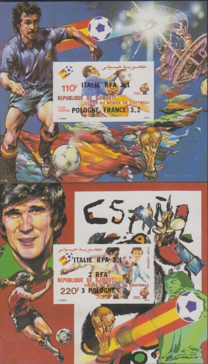 Djibouti MNH Sc C166-67 IMPERF S/S Mi Bk 67-68B Soccer Stamp 34 Euro Value