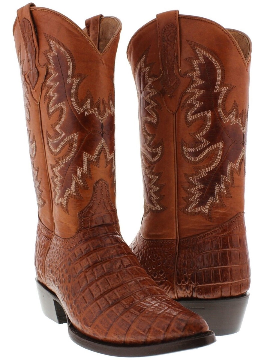 Mens Cowboy Western Cognac Boots Alligator Belly Print Size  display picture 3