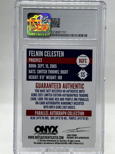 CSG Authentic 2021 Onyx Gems Felnin Celesten Sapphire Blue Auto /100. **1st Auto - Picture 2 of 2