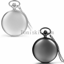 Personalized Glossy Quartz Pocket Watch Necklace Chain Custom Free Engraving