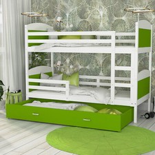 Hochbett Etagenbett Kinderbett Bettkasten Bett Matratze 80x190 MATHEUS Weiß Grün