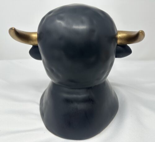 Vintage Matt Schwarz Gold Keramik Bison Kopf Büste Wanddekoration Grenze Kunst - Bild 7 von 8