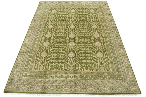 Oushak Carpet 8’2” x 10’2” Green Wool Traditional Hand-Knotted Oriental Rug