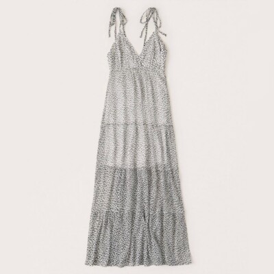 Abercrombie & Fitch Women's Size S Chiffon Tiered Maxi Dress White Pattern  | eBay
