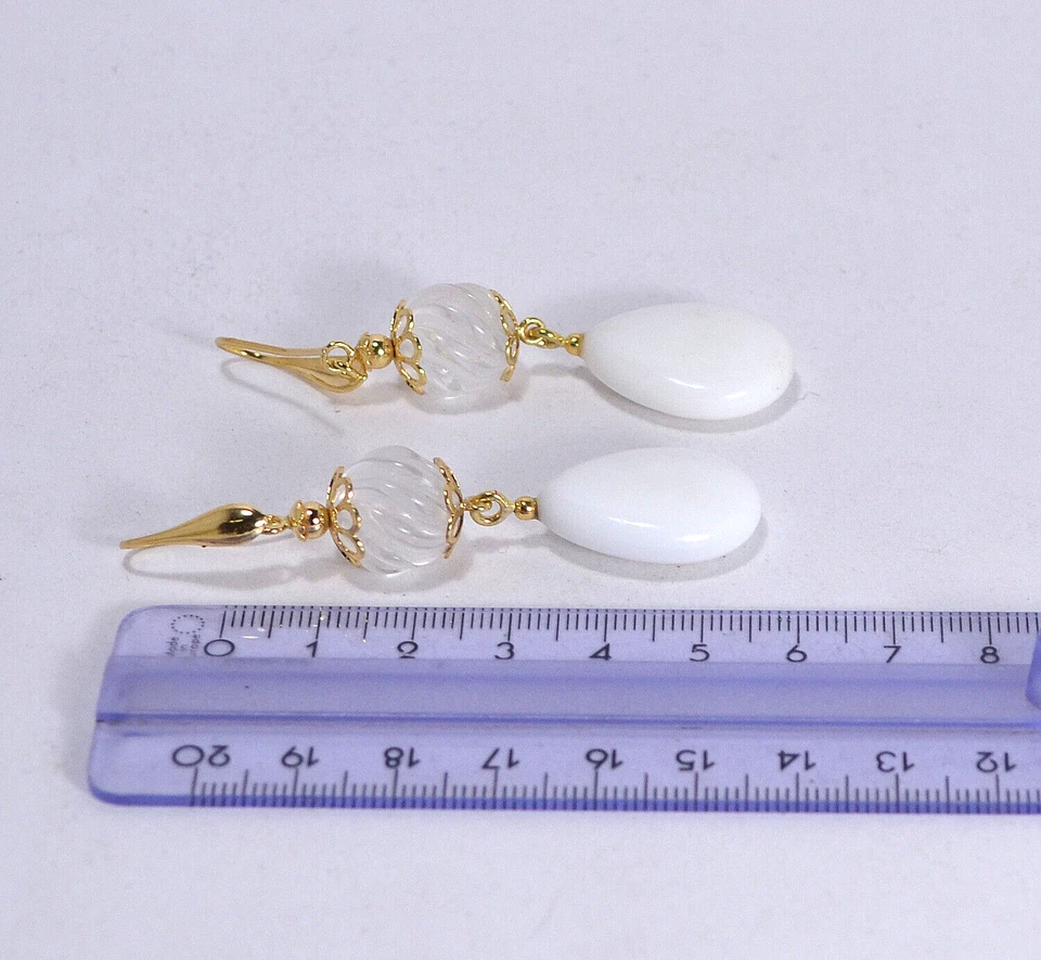 ORECCHINI ARGENTO 925 DORATO PENDOLI AGATA 18 x 25 mm CRISTALLO -AGHT 0568- - Immagine 3 di 3