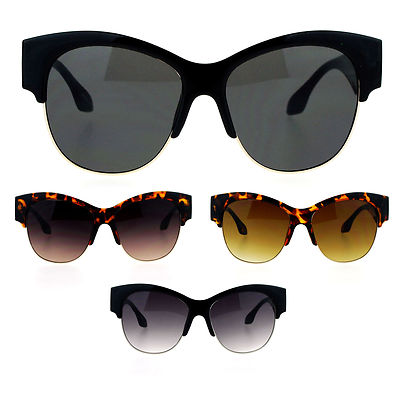 SA106 Retro Diva Thick Plastic Half Rim Cat Eye Sunglasses