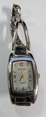 Persona Quartz Wristwatch Womens Silver Tone Bracelet Link Japan Movt Vintage