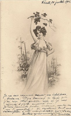 FANTASIE POSTKARTE SEHR HÜBSCHE FRAU MIT EINEM AST 